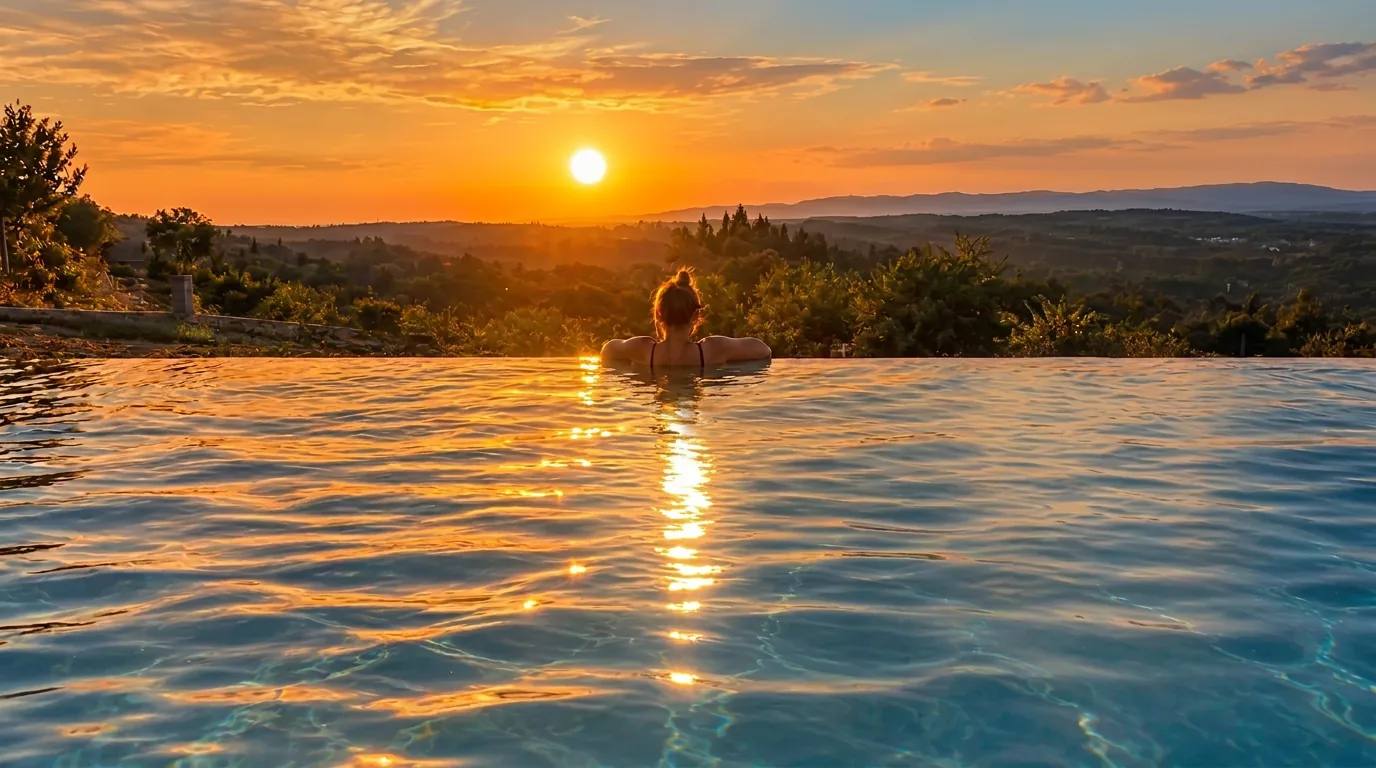 Villa Sentia, Serra da Estrela, Portugal — piscina infinita ao pôr do sol